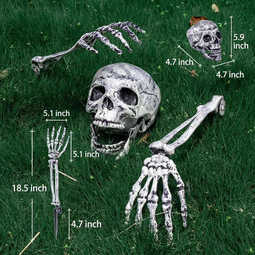 Halloweenovy realistické zápichy v podobě kostlivců pro venkovní dekoraci trávníku