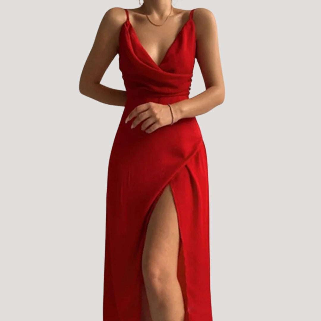 Giulia | Women's Elegant Maxi Dress with Slit for Wedding Guests-The Yellow Prime