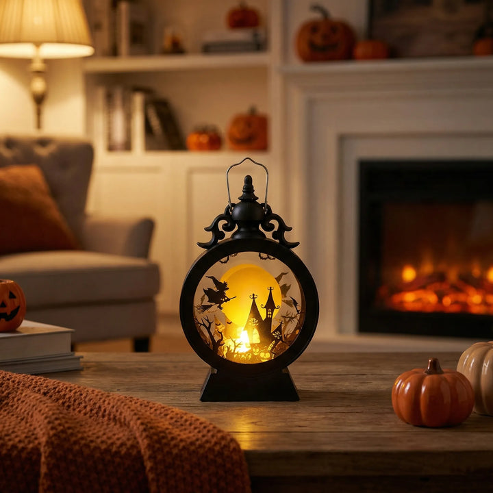 Gotische LED-Fensterlaterne von Halloween mit Silhouettenausschnitten