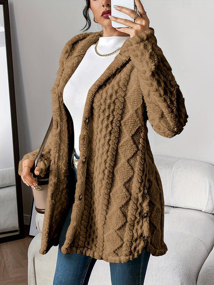Langer Plüsch-Cardigan mit Kapuze für Damen – Kuscheliges Must-have für Herbst und Winter