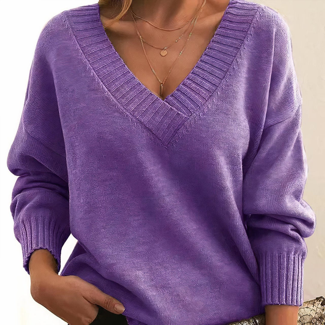 Women's Luxurious V-Neck Cashmere Blend Knit Sweater