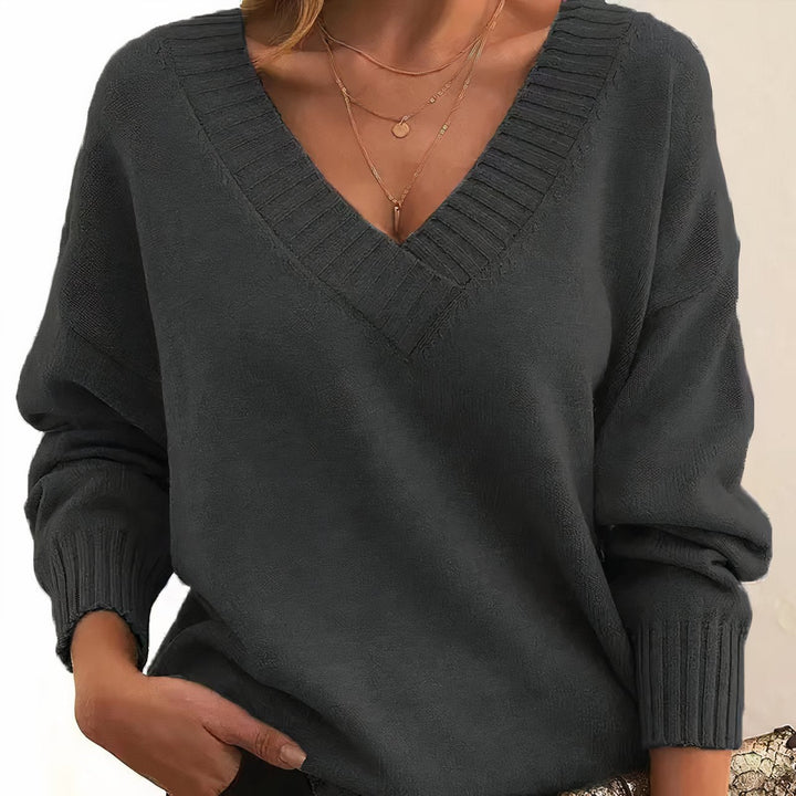 Women's Luxurious V-Neck Cashmere Blend Knit Sweater