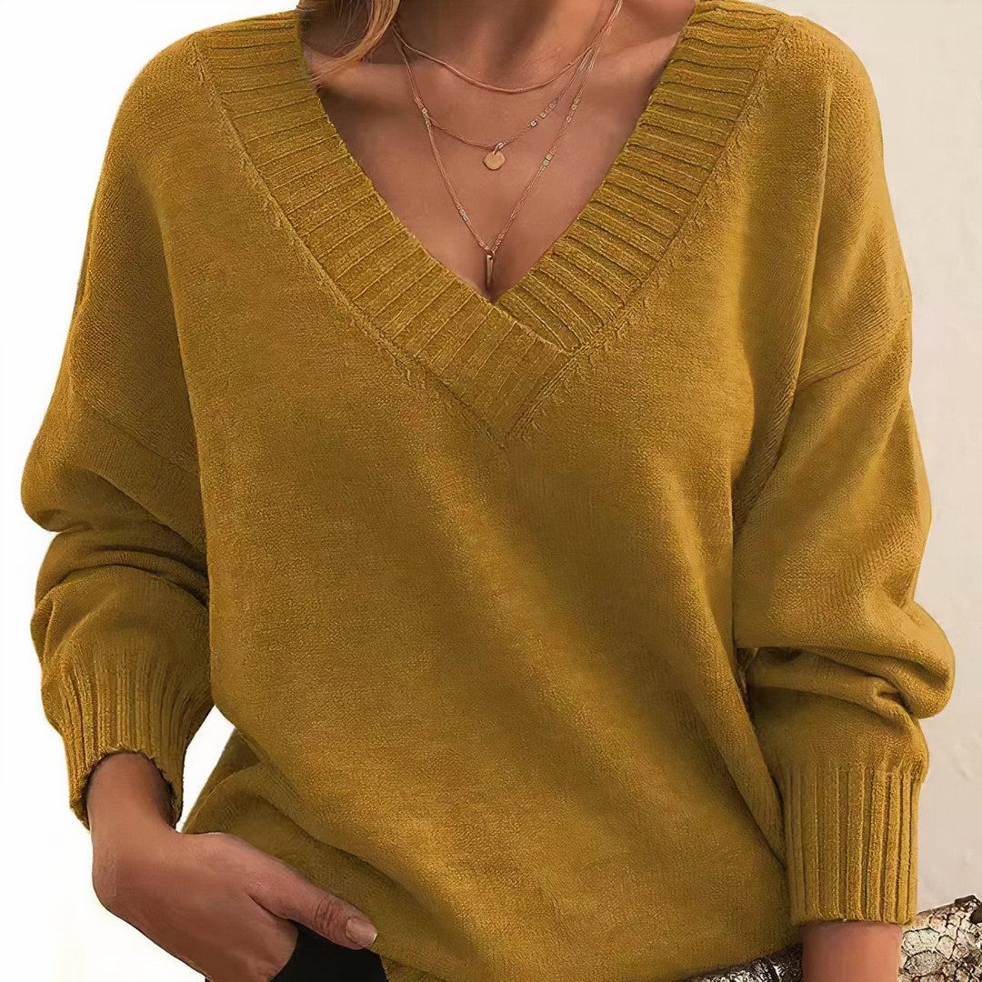 Women's Luxurious V-Neck Cashmere Blend Knit Sweater