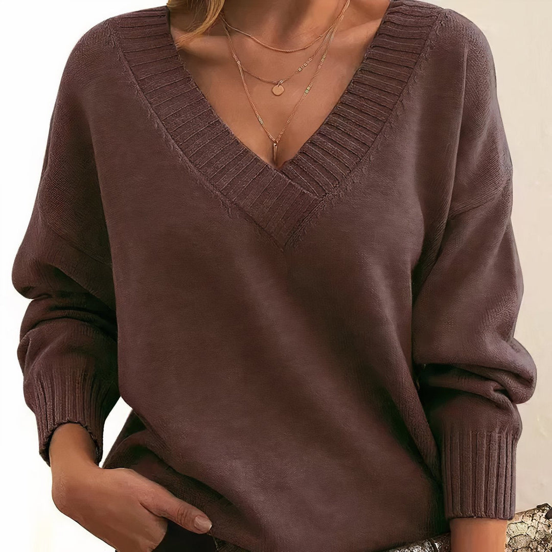 Women's Luxurious V-Neck Cashmere Blend Knit Sweater