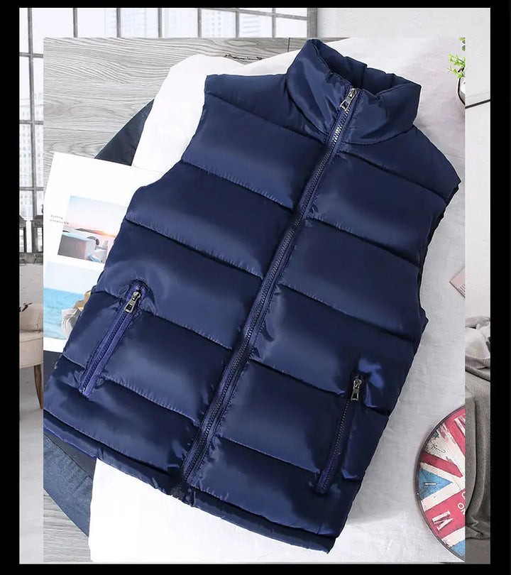 Men's Casual Warm Slim Puffer Vest - Stand Collar, Polyester