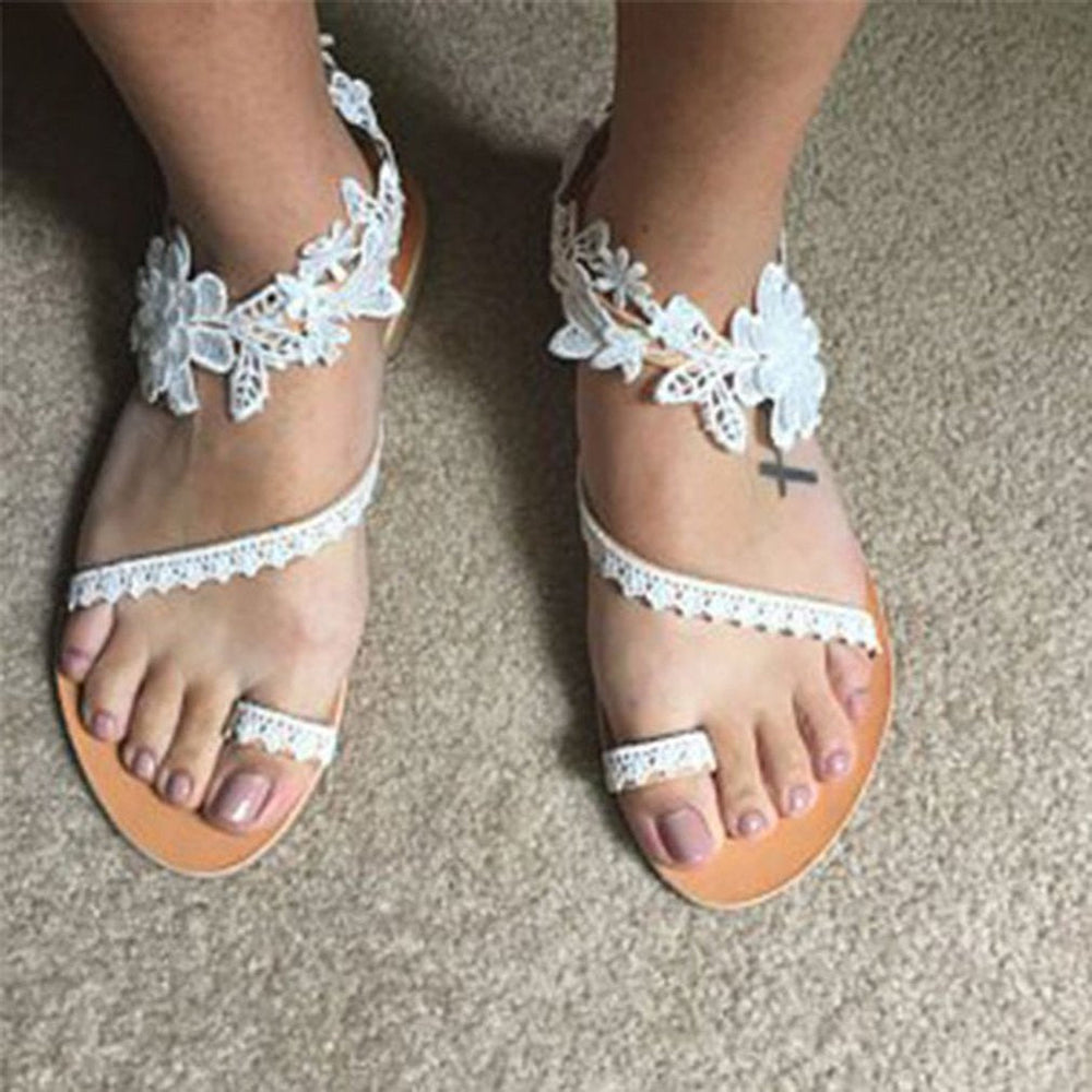Francheska | Women's Elegant Sandals with Lace and Floral Design-The Yellow Prime