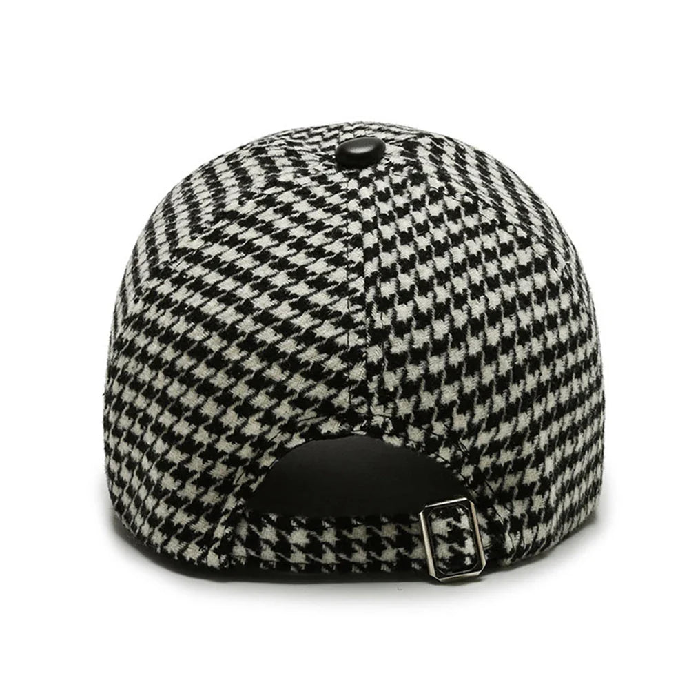 Men's Houndstooth Cap with Leather Brim | Adjustable Hat