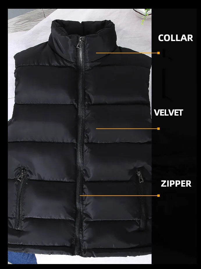 Men's Casual Warm Slim Puffer Vest - Stand Collar, Polyester