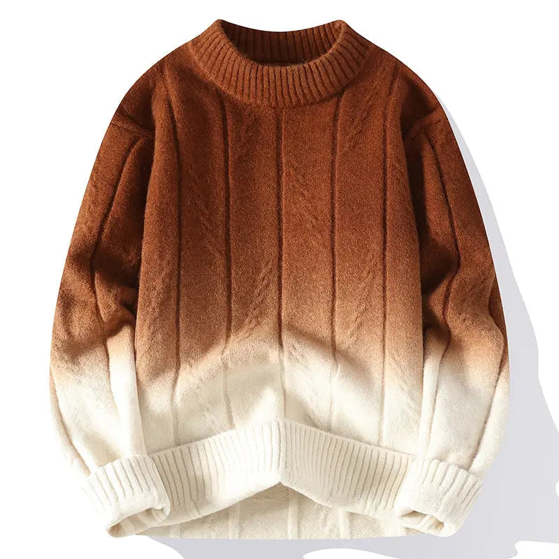 Maglione girocollo da uomo in lana, morbido, classico, lavorato a maglia sfumata