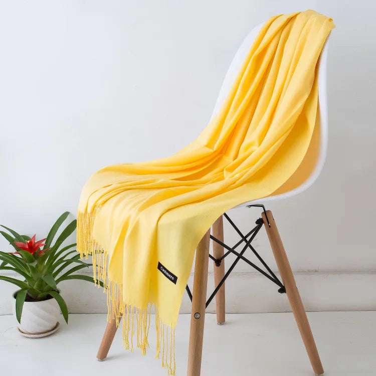Women's Warm Cozy Cashmere Scarf with Long Fringe for Winter-The Yellow Prime