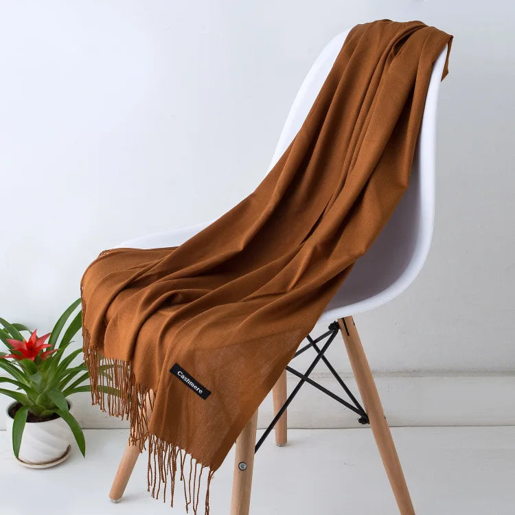 Women's Warm Cozy Cashmere Scarf with Long Fringe for Winter-The Yellow Prime