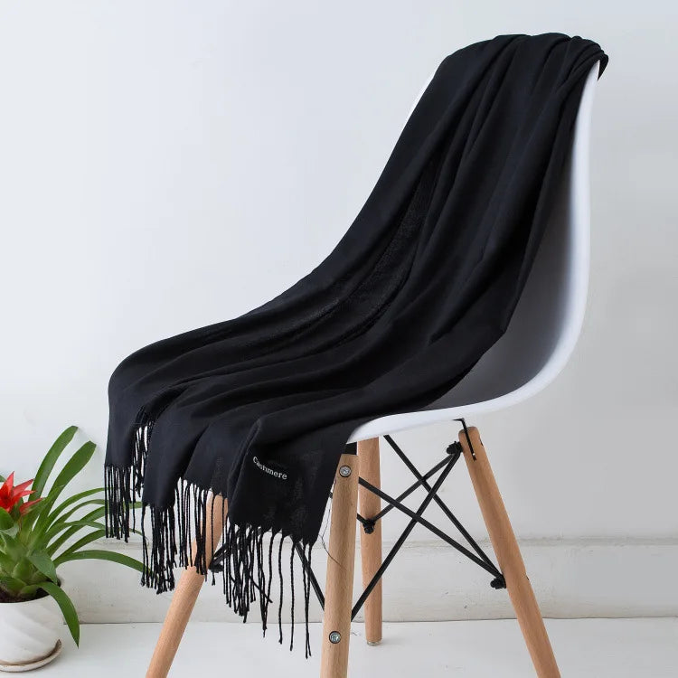Women's Warm Cozy Cashmere Scarf with Long Fringe for Winter-The Yellow Prime