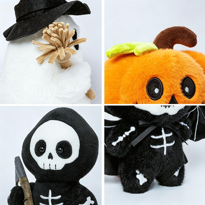 Miękkie pluszowe postacie na Halloween z haftowanymi twarzami i wzorami