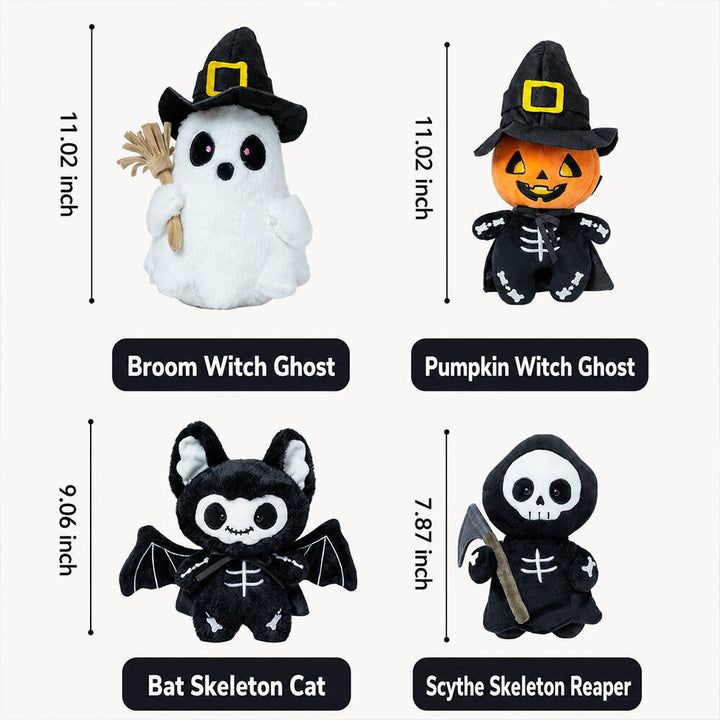 Miękkie pluszowe postacie na Halloween z haftowanymi twarzami i wzorami