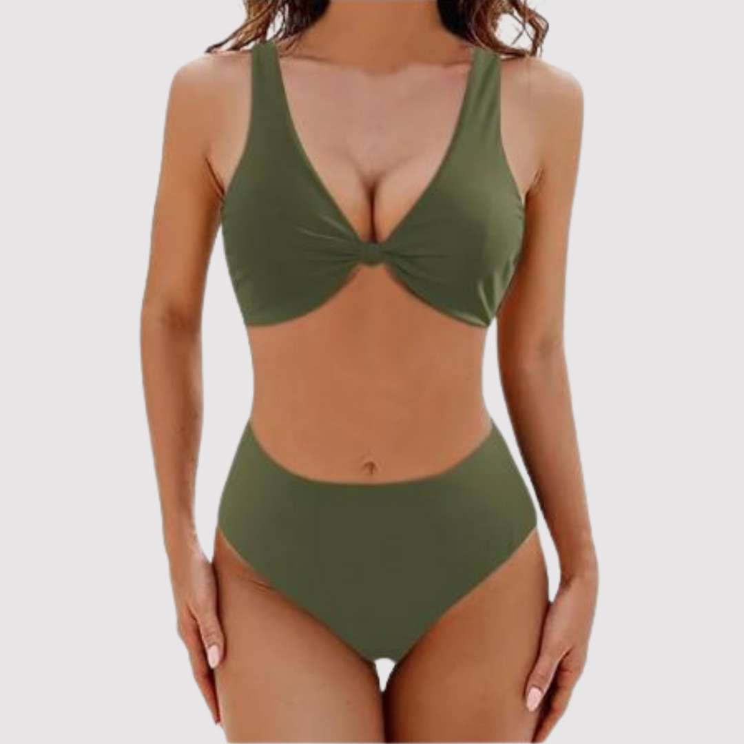 Harrieta | Women's Stylish Simple Swimsuit with Deep V-Neck-The Yellow Prime