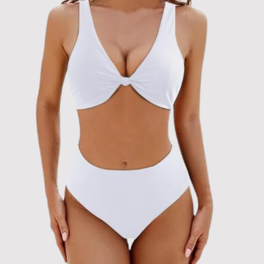 Harrieta | Women's Stylish Simple Swimsuit with Deep V-Neck-The Yellow Prime