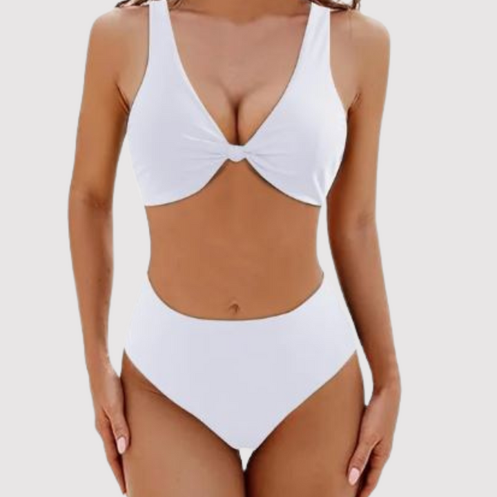 Harrieta | Women's Stylish Simple Swimsuit with Deep V-Neck-The Yellow Prime