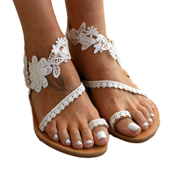 Francheska | Women's Elegant Sandals with Lace and Floral Design-The Yellow Prime