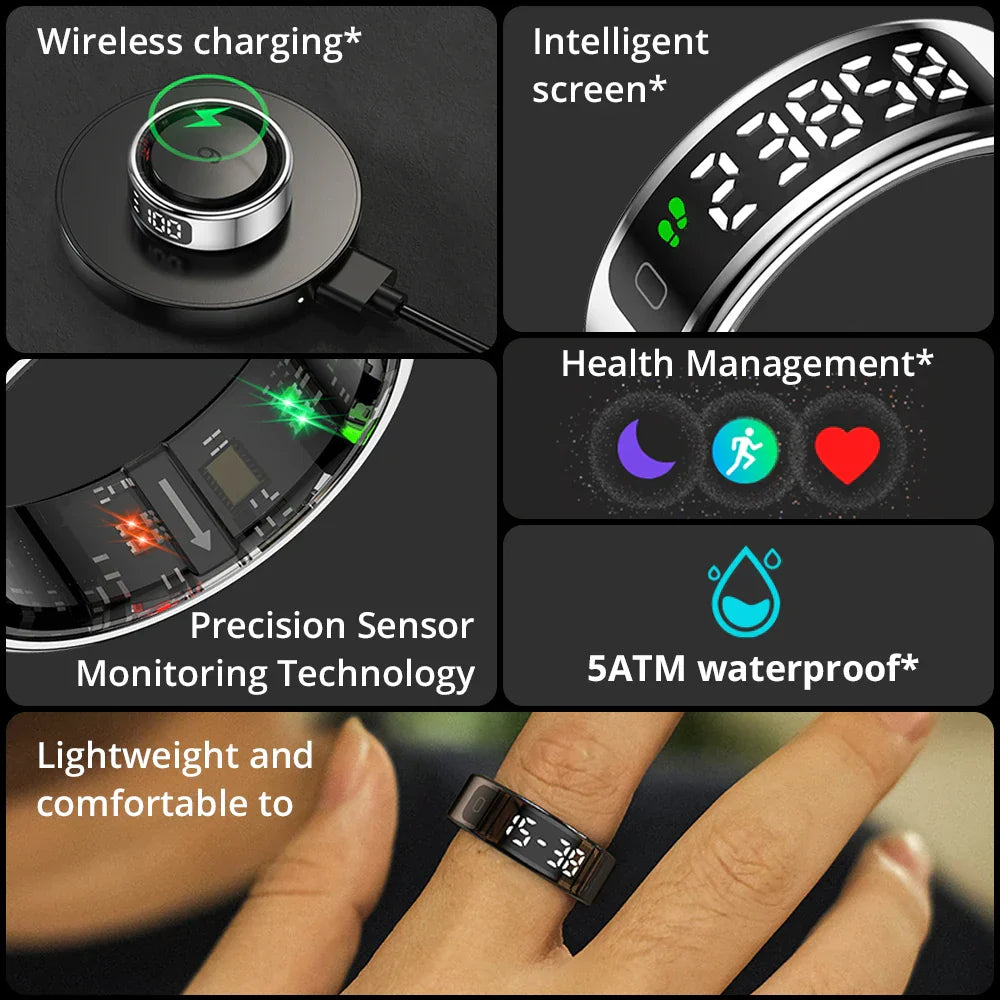 Health Monitor Smart Ring - Waterproof, Wireless Charging, Trendy Gift-The Yellow Prime