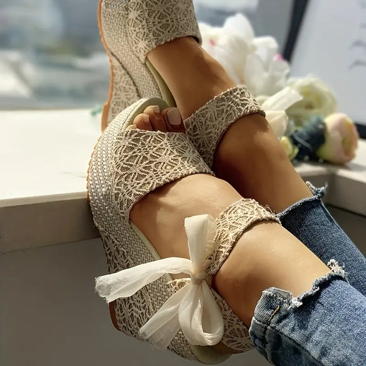 Helena | Women's Stylish Wedge Sandals with Elegant Bow Design-The Yellow Prime