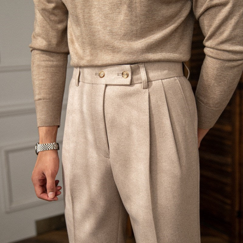 Men's Herringbone Pattern High-Waisted Trousers-The Yellow Prime
