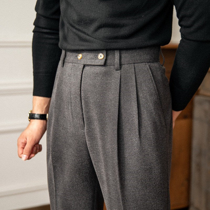 Men's Herringbone Pattern High-Waisted Trousers-The Yellow Prime