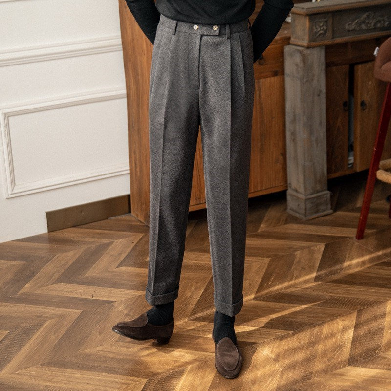 Men's Herringbone Pattern High-Waisted Trousers-The Yellow Prime
