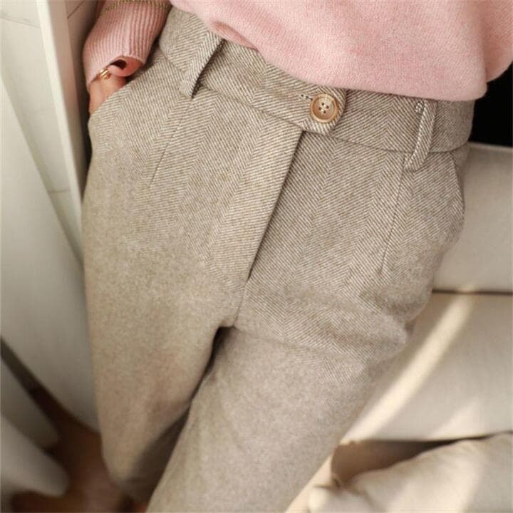 Men's Herringbone Pattern High-Waisted Trousers-The Yellow Prime