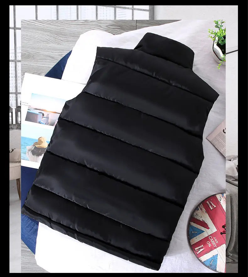 Men's Casual Warm Slim Puffer Vest - Stand Collar, Polyester