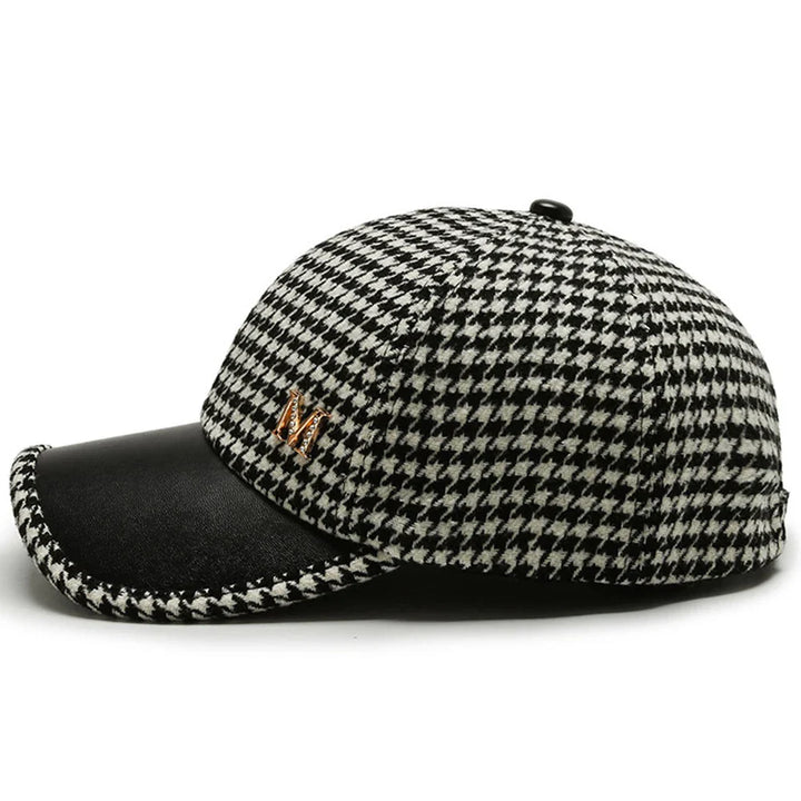 Men's Houndstooth Cap with Leather Brim | Adjustable Hat