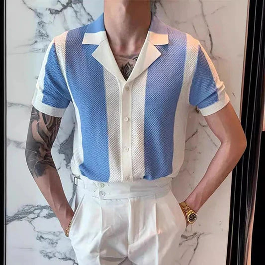Hiske | Men's Fashionable and Versatile Summer Knit Shirt-The Yellow Prime