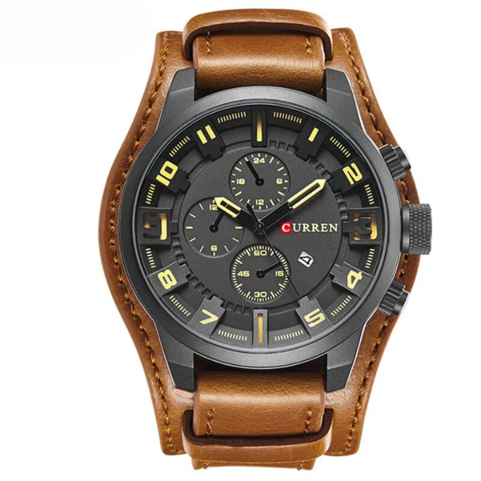 Men's classic chronograph watch – genuine leather for business use-The Yellow Prime