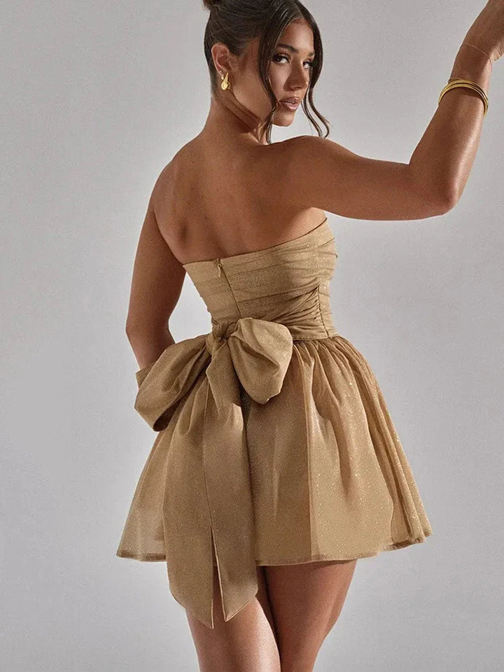 Hopie | Women's Strapless Pleated Mini Dress-The Yellow Prime