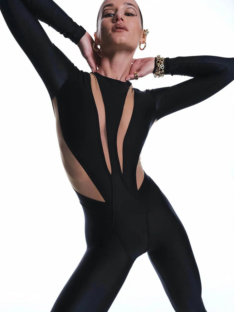 Women's Round Neck Long Sleeve Jumpsuit-The Yellow Prime