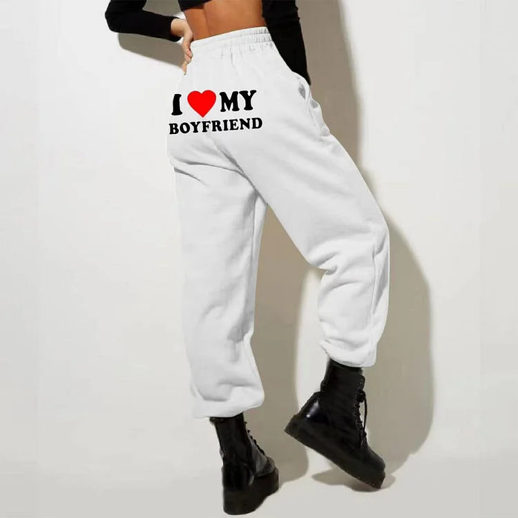 Women's I Love My Boyfriend Jogging Pants-The Yellow Prime