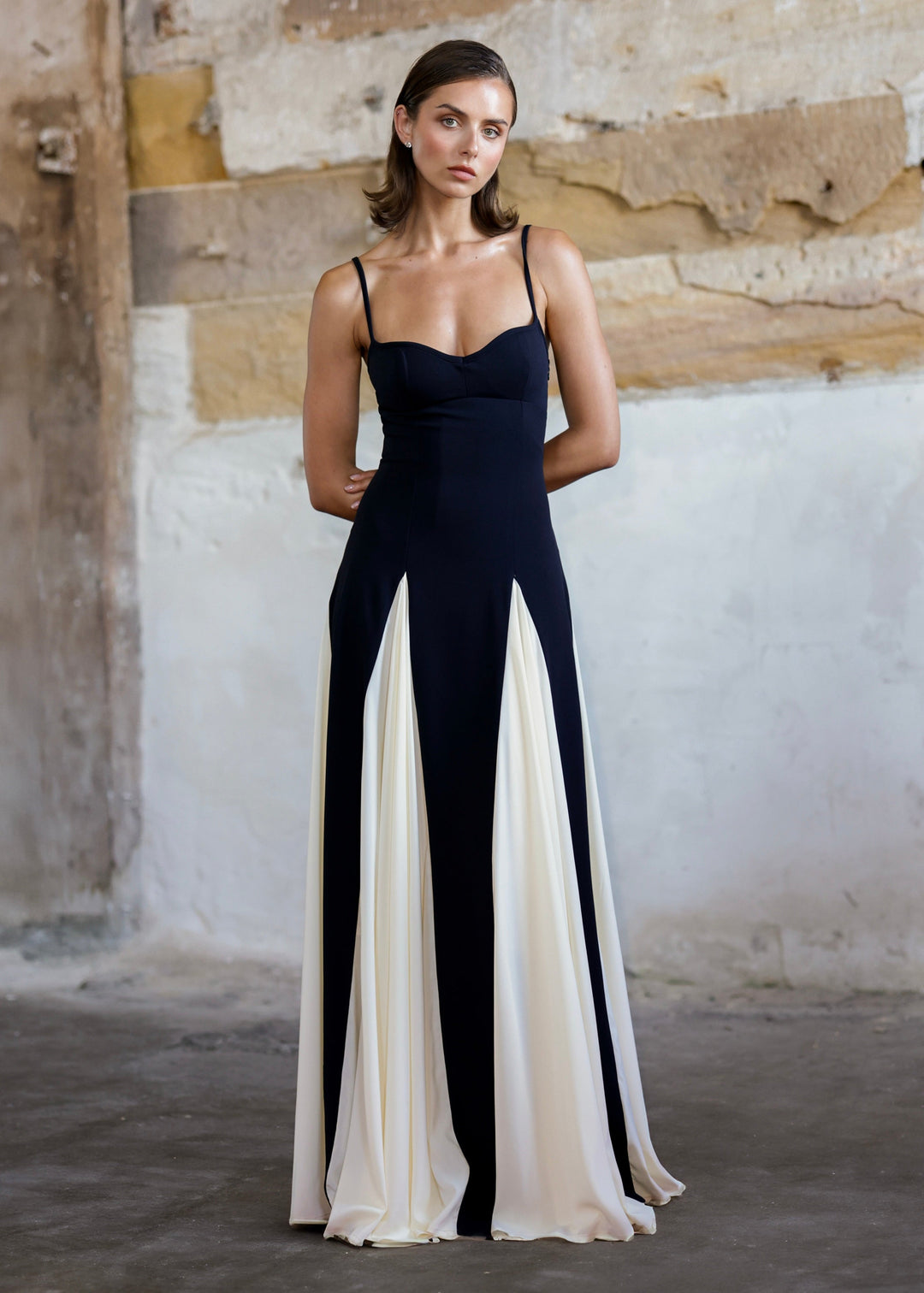 Women's Color Block Spaghetti Strap Swing Maxi Dress-The Yellow Prime