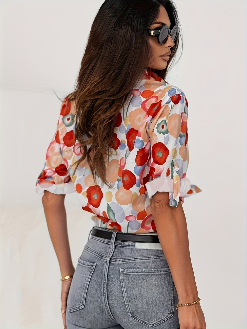 Ira | Women's Elegant Red Floral Blouse for Spring-The Yellow Prime