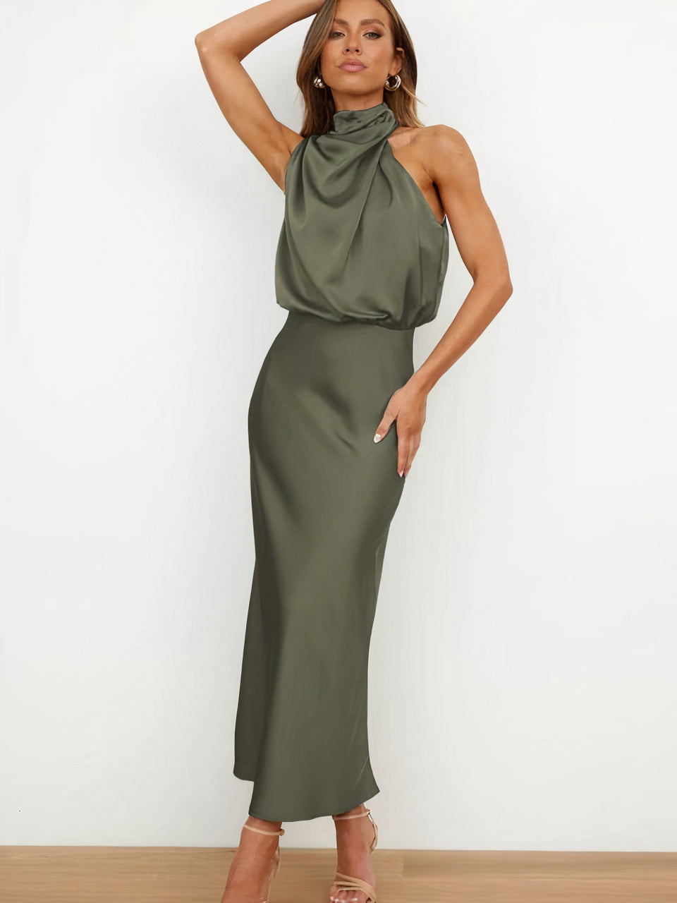 Women's Elegant Halter-neck Maxi Dress-The Yellow Prime