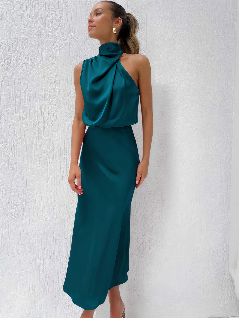 Women's Elegant Halter-neck Maxi Dress-The Yellow Prime