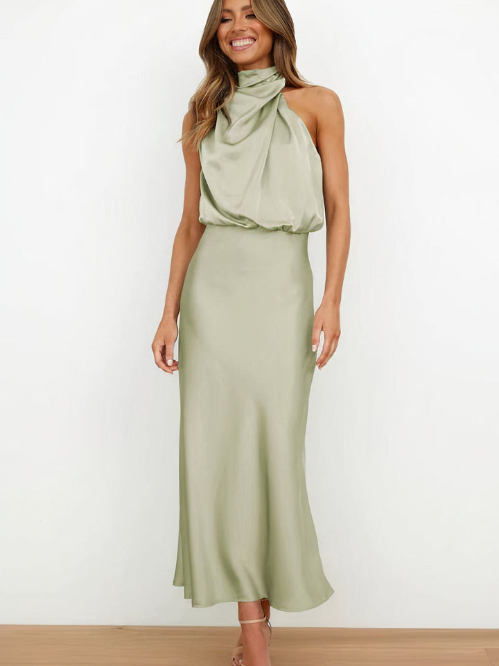 Women's Elegant Halter-neck Maxi Dress-The Yellow Prime