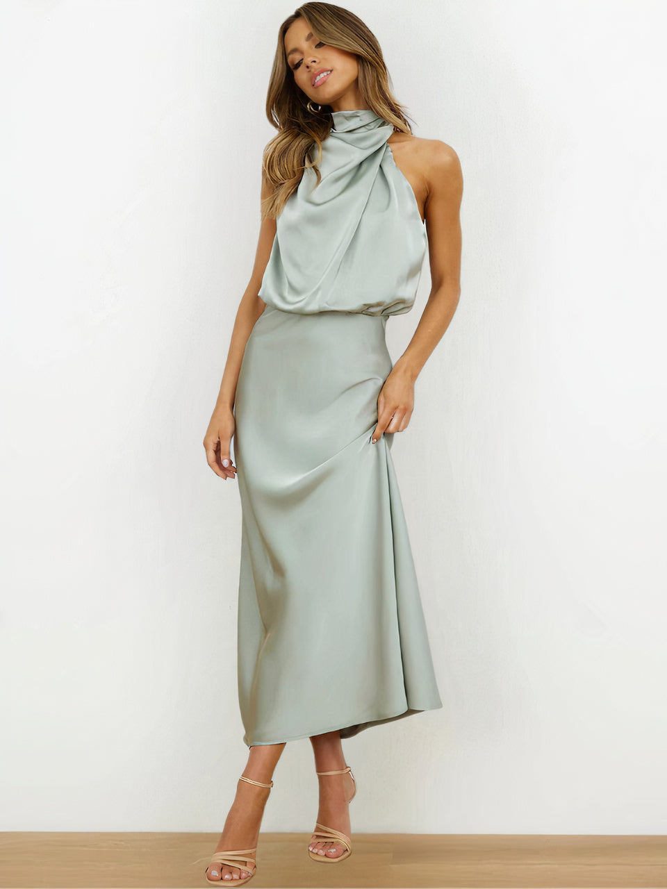 Women's Elegant Halter-neck Maxi Dress-The Yellow Prime