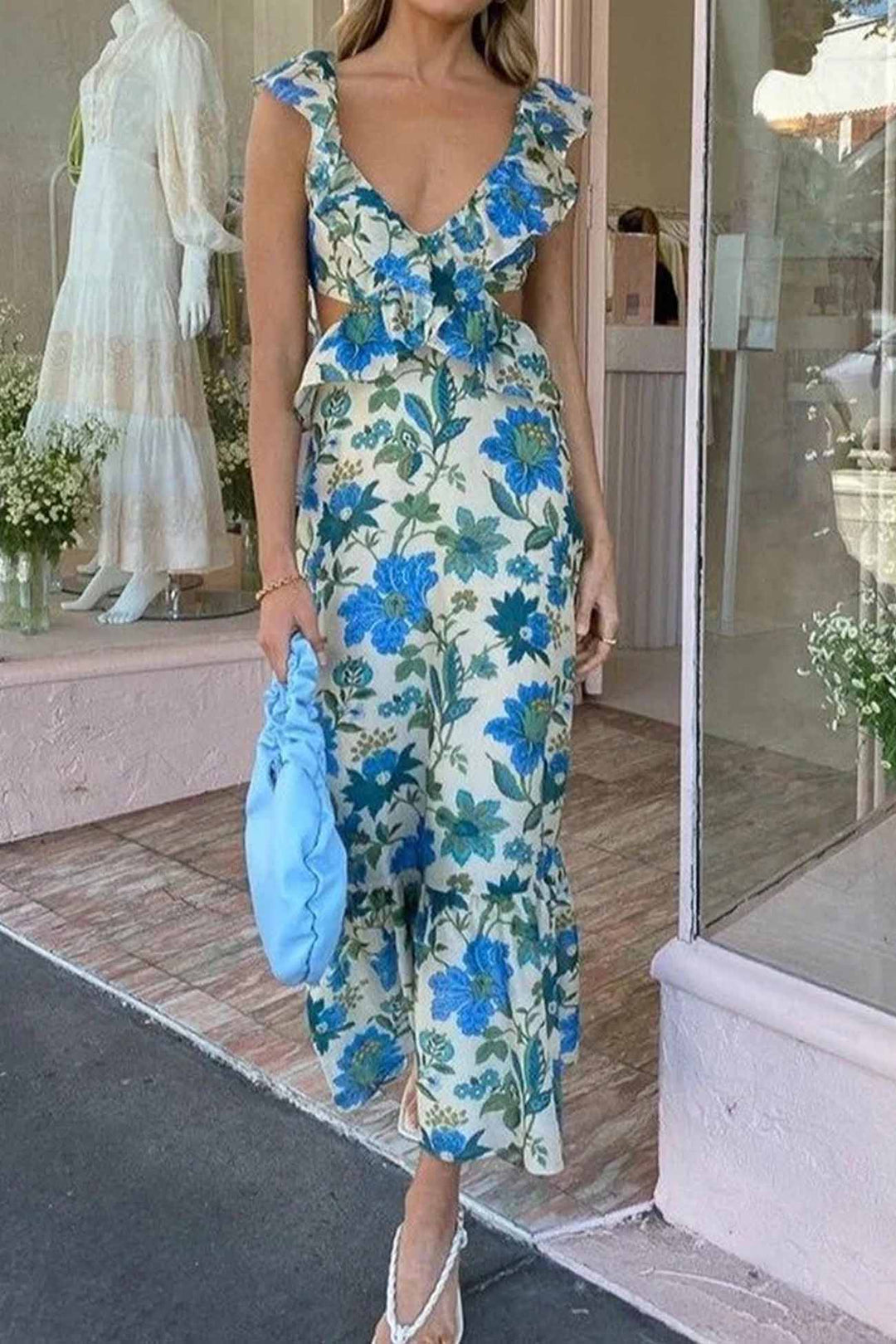 Jamie | Women's Elegant Ruffle Floral Maxi Dress-The Yellow Prime