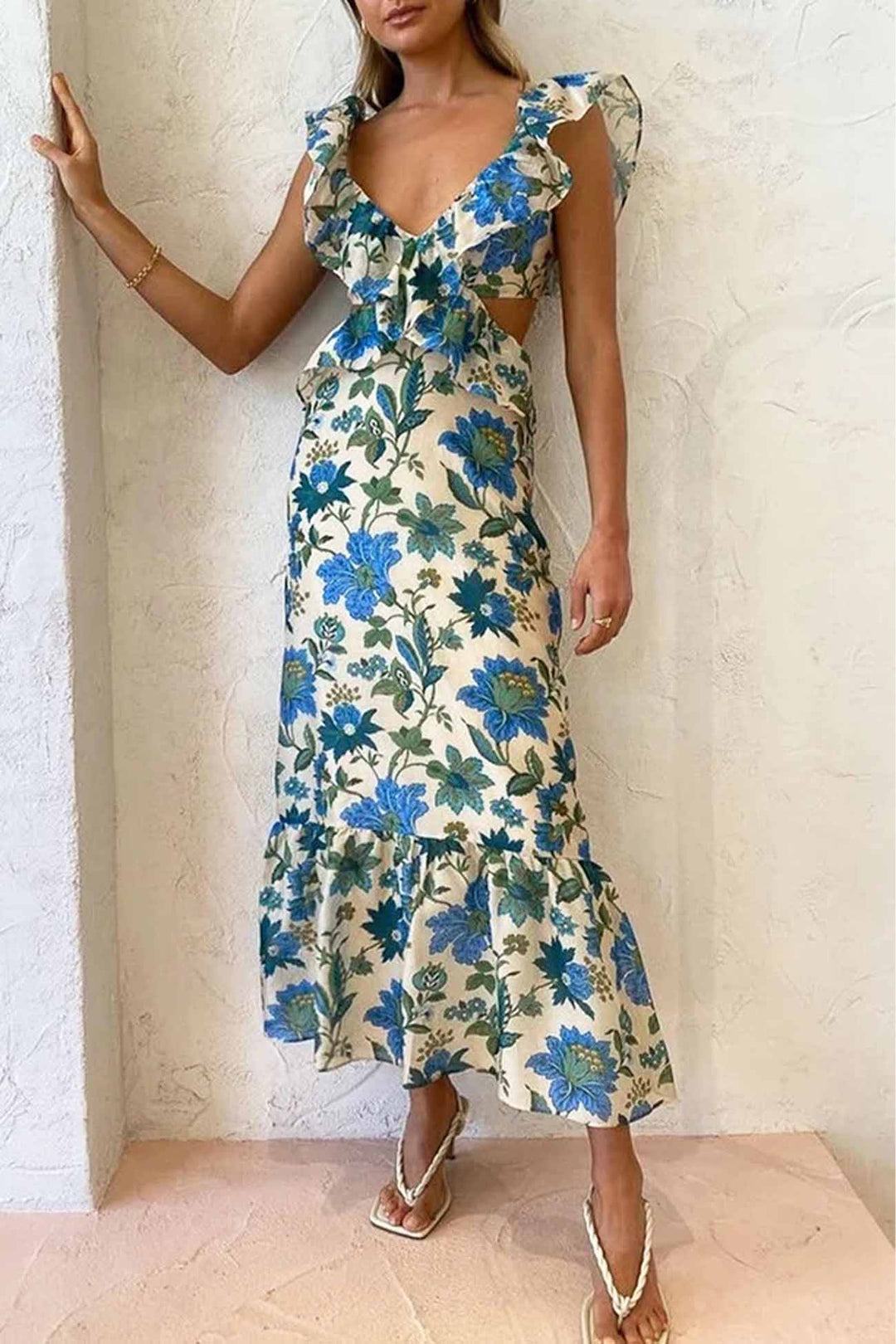 Jamie | Women's Elegant Ruffle Floral Maxi Dress-The Yellow Prime