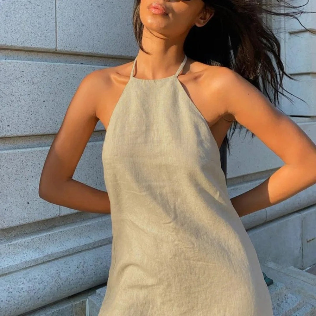 Jane | Women's Lightweight Halterneck Mini Beach Dress-The Yellow Prime