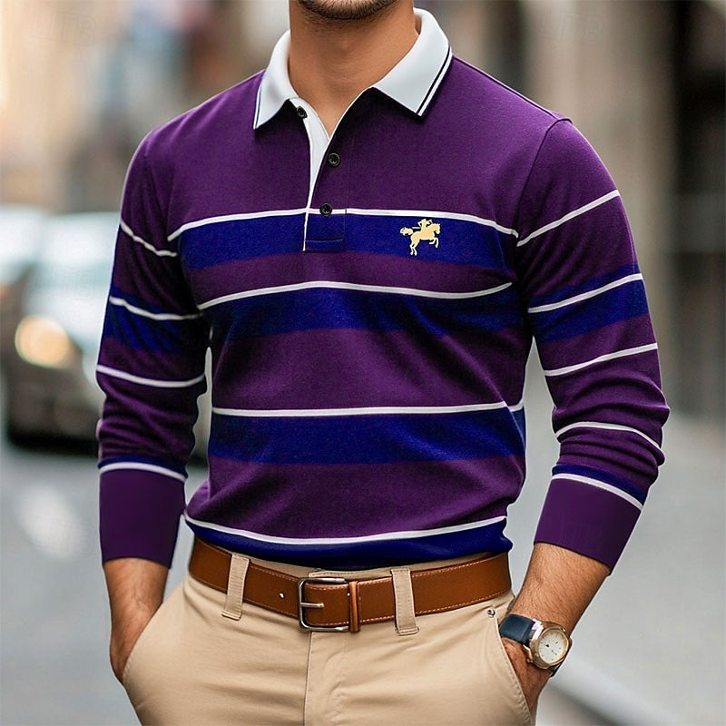 Javier | Men's Casual Long Sleeve Polo Shirt-The Yellow Prime