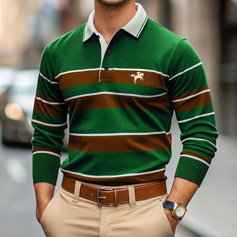 Javier | Men's Casual Long Sleeve Polo Shirt-The Yellow Prime