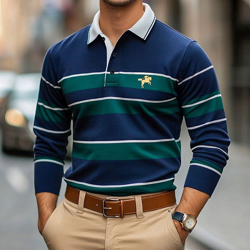 Javier | Men's Casual Long Sleeve Polo Shirt-The Yellow Prime