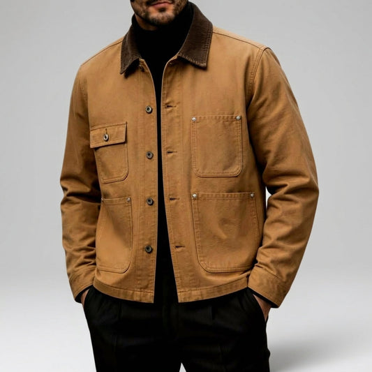 Veste de travail pour homme à boutons sur le devant et col contrastant