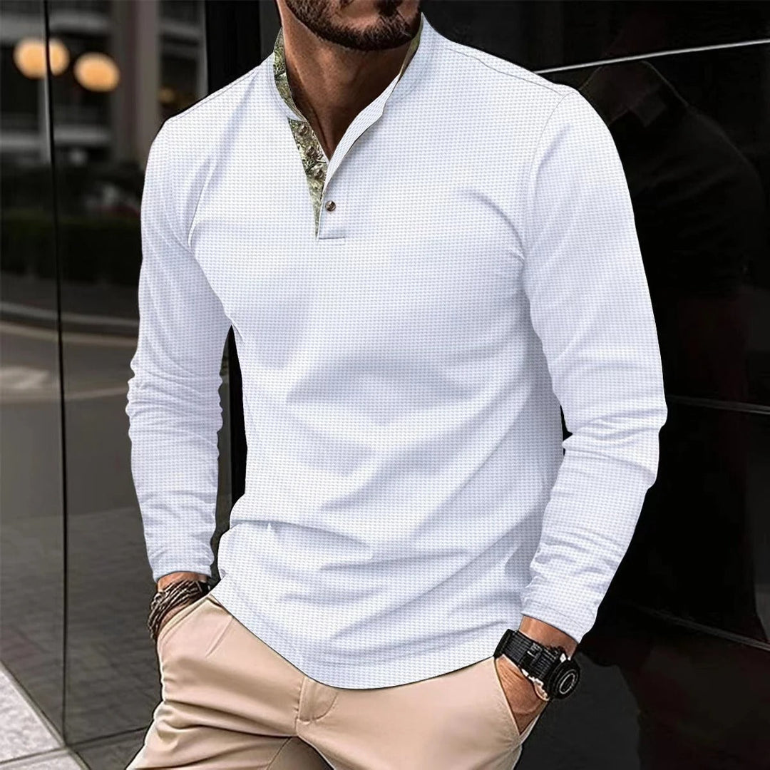 John | Men's Long Sleeve Casual Polo Shirt-The Yellow Prime