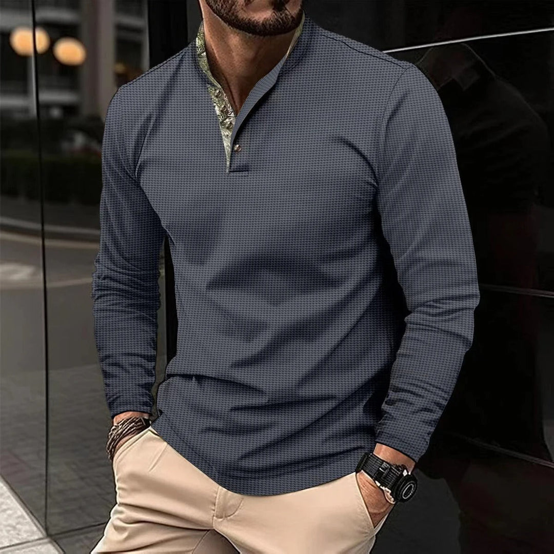 John | Men's Long Sleeve Casual Polo Shirt-The Yellow Prime